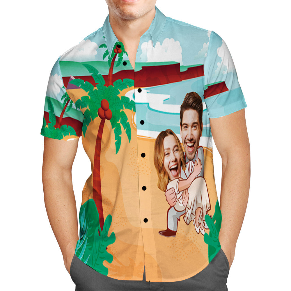 Personalised Photo Hawaiian Shirt Custom Coconut Beach Wedding Hawaiian Shirt