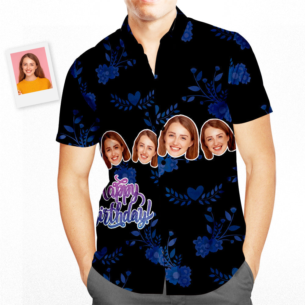 Custom Face Happy Birthday Hawaiian Shirt Flowers Birthday Gifts