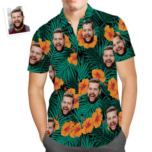 Custom Face Hawaiian Shirt Hibiscus Flower Funny Beach Shirt Gift for Men