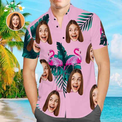 Custom Face Hawaiian Shirt Funny Flamingo Vacation Beach Shirt Gift for Men