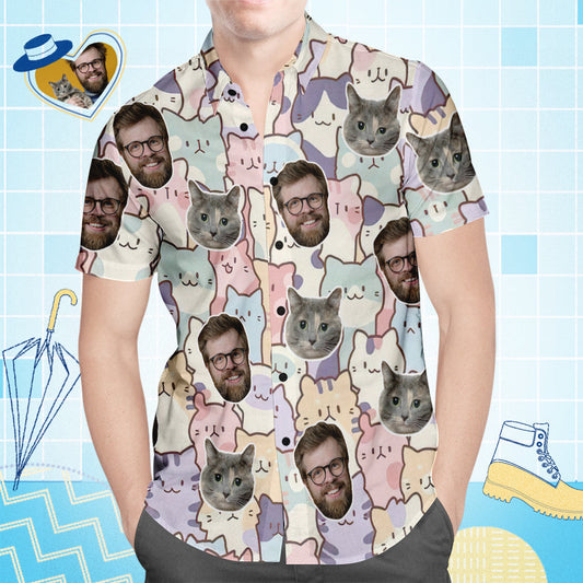 Custom Face Hawaiian Shirt All Over Print Men's Shirt Cat and Dad