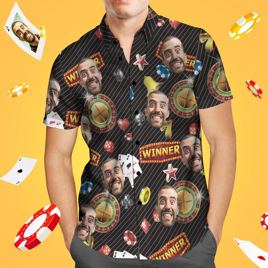 Custom Face Hawaiian Shirt Poker Shirt Gift for Him - Lucky Winner