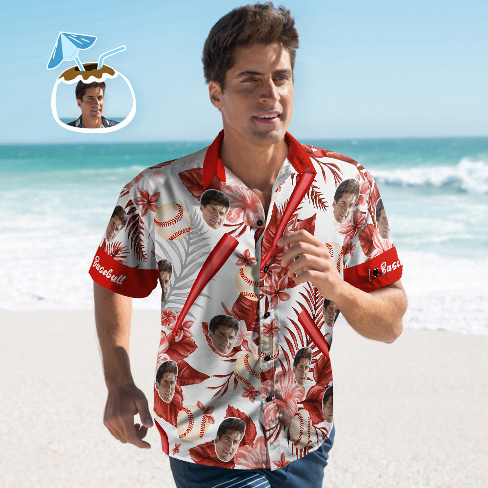 Custom Men's Baseball Hawaiian Shirts Red Flower Style Aloha Beach Shirt For Men Summer Gift