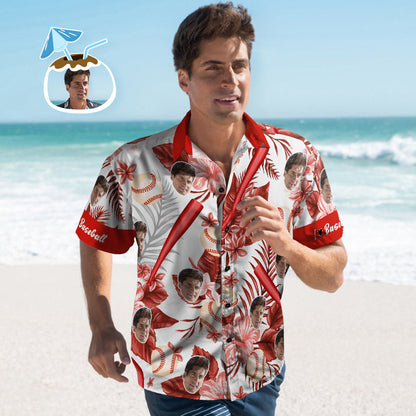 Custom Men's Baseball Hawaiian Shirts Red Flower Style Aloha Beach Shirt For Men Summer Gift