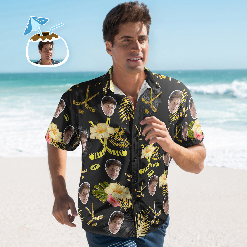 Custom Men's Hockey Hawaiian Shirts Aloha Beach Shirt for Men Gift For Hockey Lovers