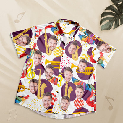 Custom Face Hawaiian Shirt Personalized Music Style Shirt Gift - Saxophone