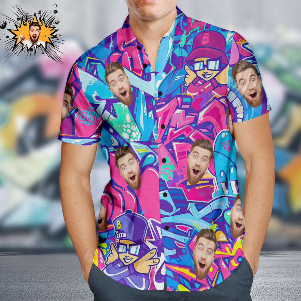 Custom Face Hawaiian Shirts Personalized Hip Hop Style Shirt Colorful Graffiti