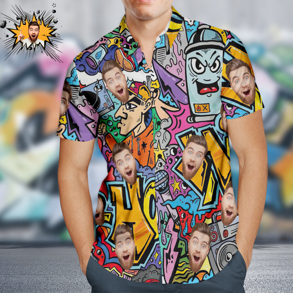 Custom Face Hawaiian Shirts Personalized Colorful Graffiti Shirt Hip Hop Style