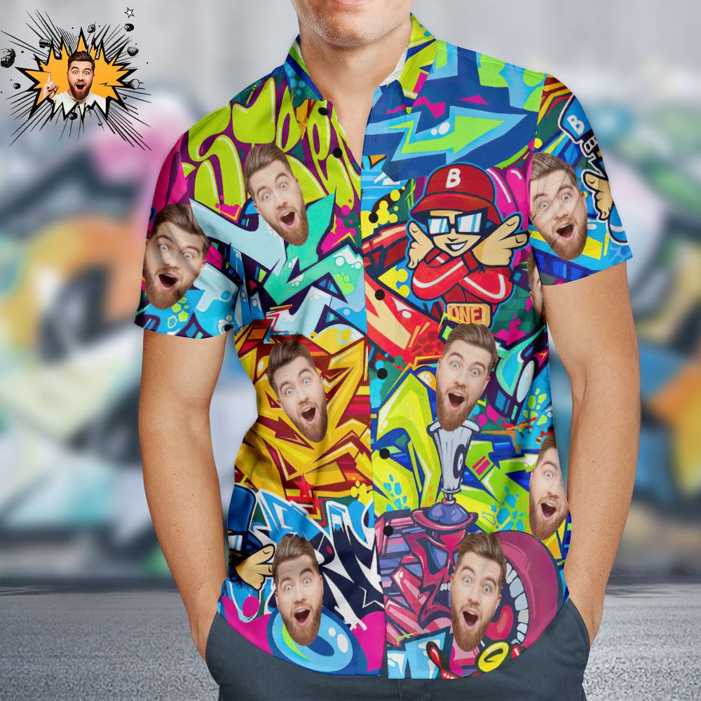 Custom Face Hawaiian Shirts Personalized Colorful Graffiti Hip Hop Style Shirt