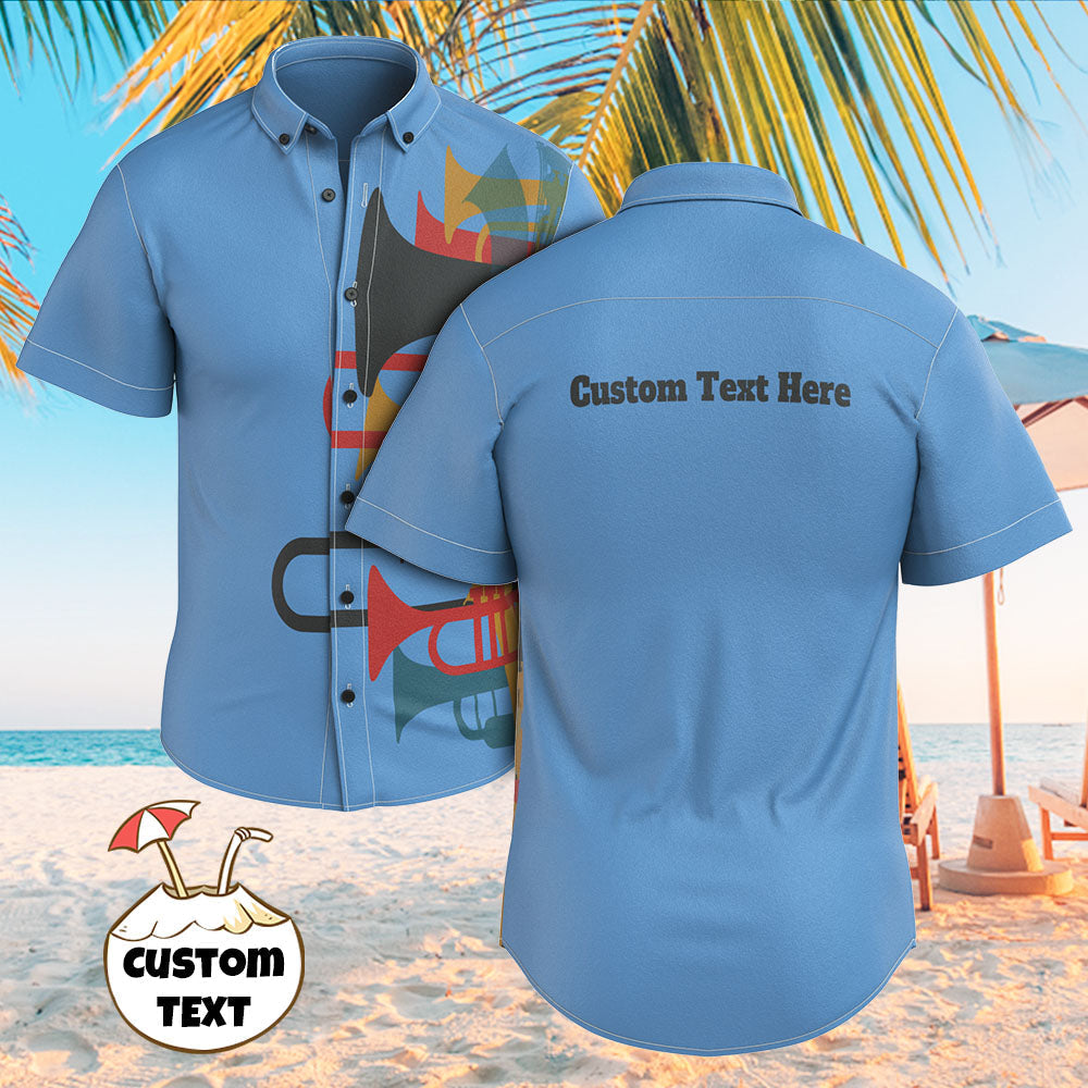 Custom Text Men's Vintage Hawaiian Shirts Music Jazz Trumpet Print Hawaiian Shirts for Men