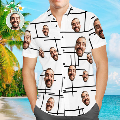 Custom Face Men's Vintage Hawaiian Shirts Irregular Lines Print Hawaiian Shirts for Men