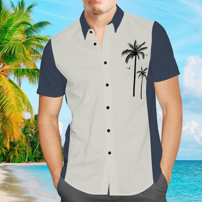 Custom Text Men's Vintage Coconut Tree Hawaiian Shirts Casual Short Sleeve Shirts