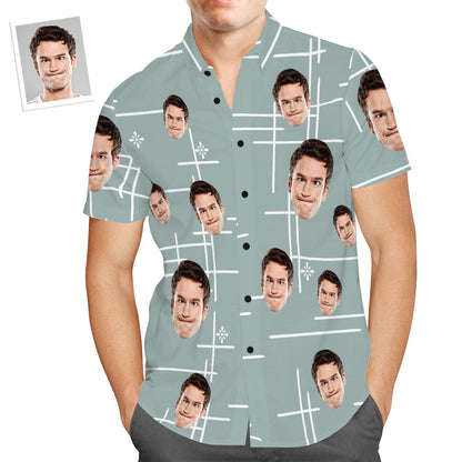 Men's Custom Face Casual Line Drawing Short-Sleeved Vintage Hawaiian Shirt for Men