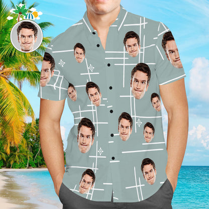 Men's Custom Face Casual Line Drawing Short-Sleeved Vintage Hawaiian Shirt for Men