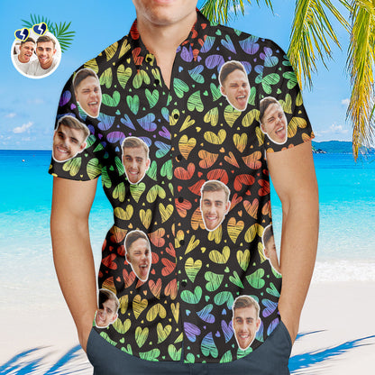 Custom Face Men Hawaiian Shirts Personalized LGBTQ Gay Pride Shirt - Rainbow Love