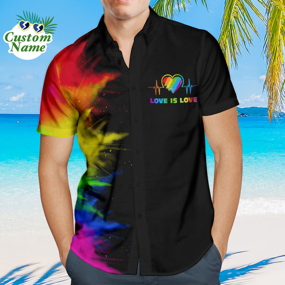 Custom Men's Hawaiian Shirts Personalized LGBTQ Gay Pride Shirt - Love is Love