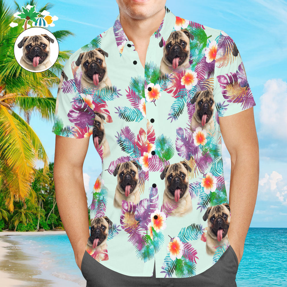 Custom Face Men Hawaiian Shirts Personalized Cute Dog Face for Pet Lover