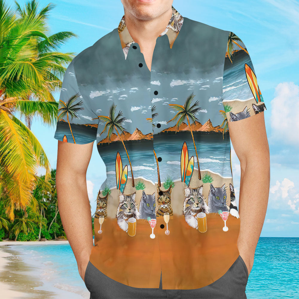 Custom Men Hawaiian Shirts Personalized Text Shirts Gifts for Pet Lover - Pet Cat Party