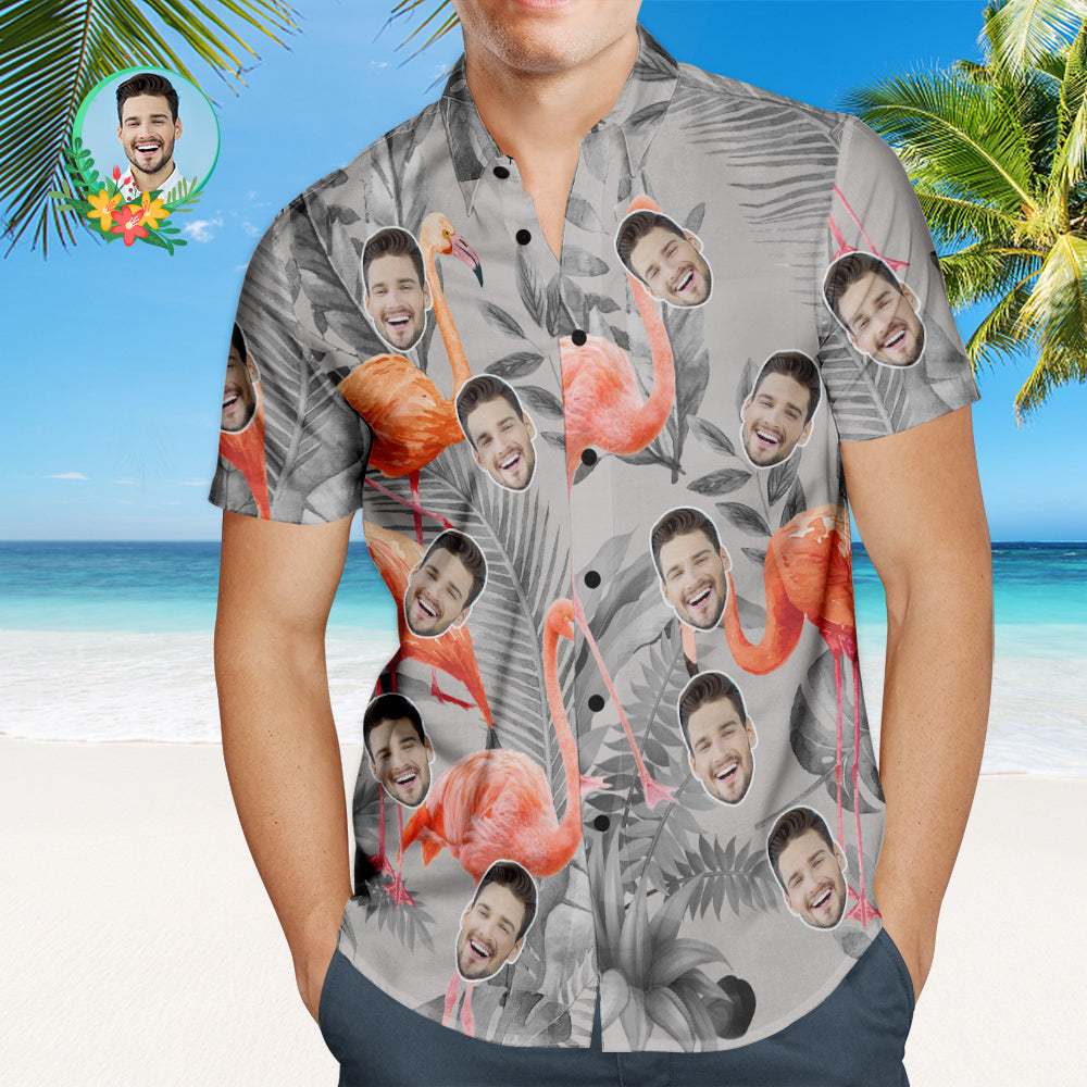 Custom Face Hawaiian Shirt Flamingo Party Personalized Shirt with Your Photo