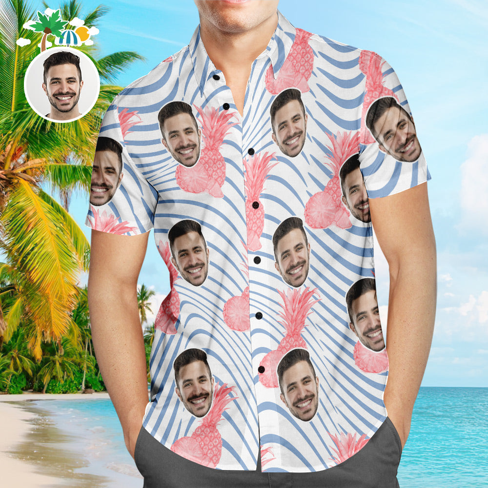 Custom Face Hawaiian Shirt Pure Pineapple Personalized Aloha Beach Shirt For Men