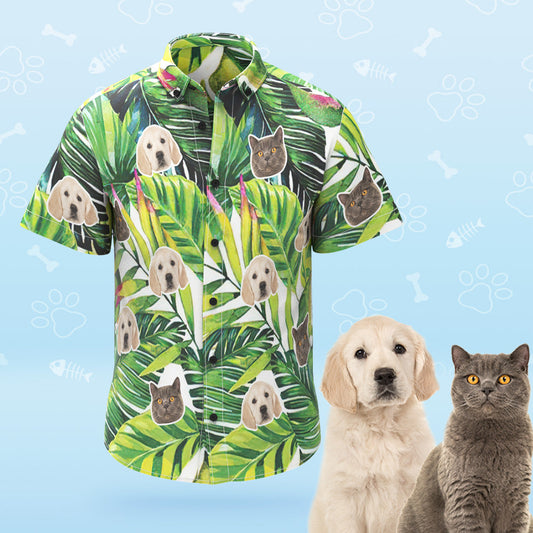 Custom Dog Face Hawaiian Shirt Green Leaves Personalized Aloha Beach Shirt Gift For Pet Lover