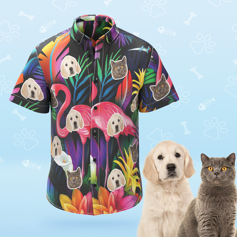 Custom Dog Face Hawaiian Shirt Colorful Flamingo Personalized Aloha Beach Shirt Gift For Pet Lover