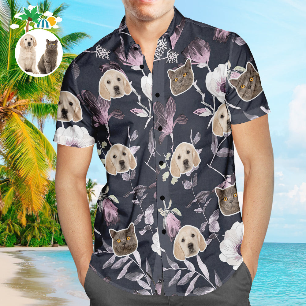 Custom Dog Face Hawaiian Shirt Black Personalized Aloha Beach Shirt Gift For Pet Lover