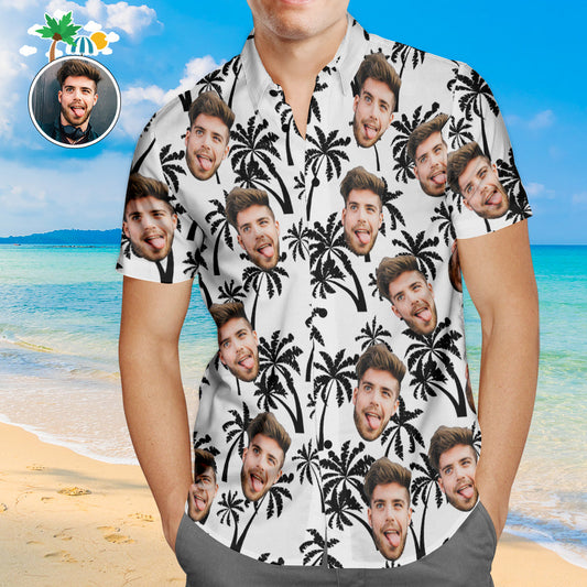 Custom Face Hawaiian Shirt Coconut Trees Design Personalized Aloha Beach Shirt For Men