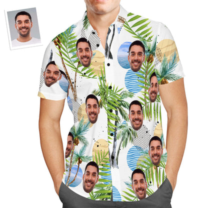 Custom Face Hawaiian Shirt Tropical Leaves Beach Shirt Party Gift for Men