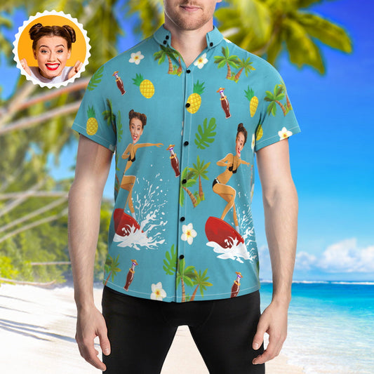 Surfing Hawaiian Shirts with Your Face Summer Hawaiian Shirt for Beach Party