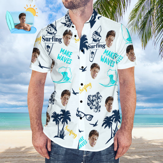 Custom Face Hawaiian Shirt Personalized Surfing Style Aloha Beach Shirt Gift for Surfer