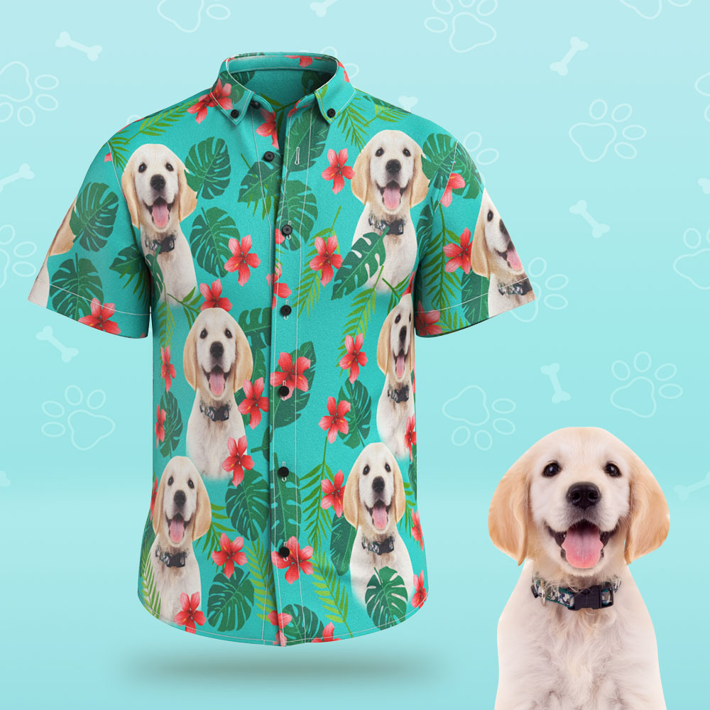 Custom Face Men Hawaiian Shirts Personalized Dog Face on a Hawaiian Shirt for Pet Lover - Green