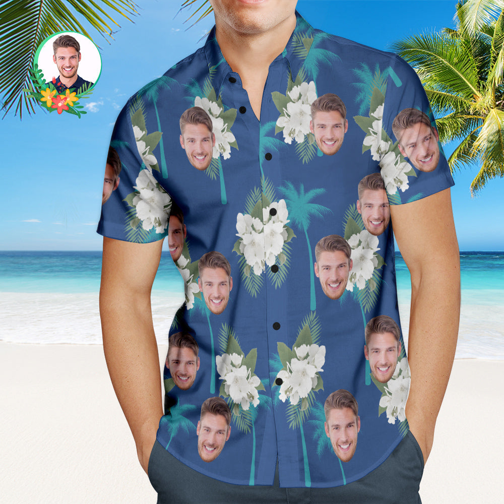 Custom Face Hibiscus Men's Hawaiian Shirt Aloha Beach Shirt Gift for Him