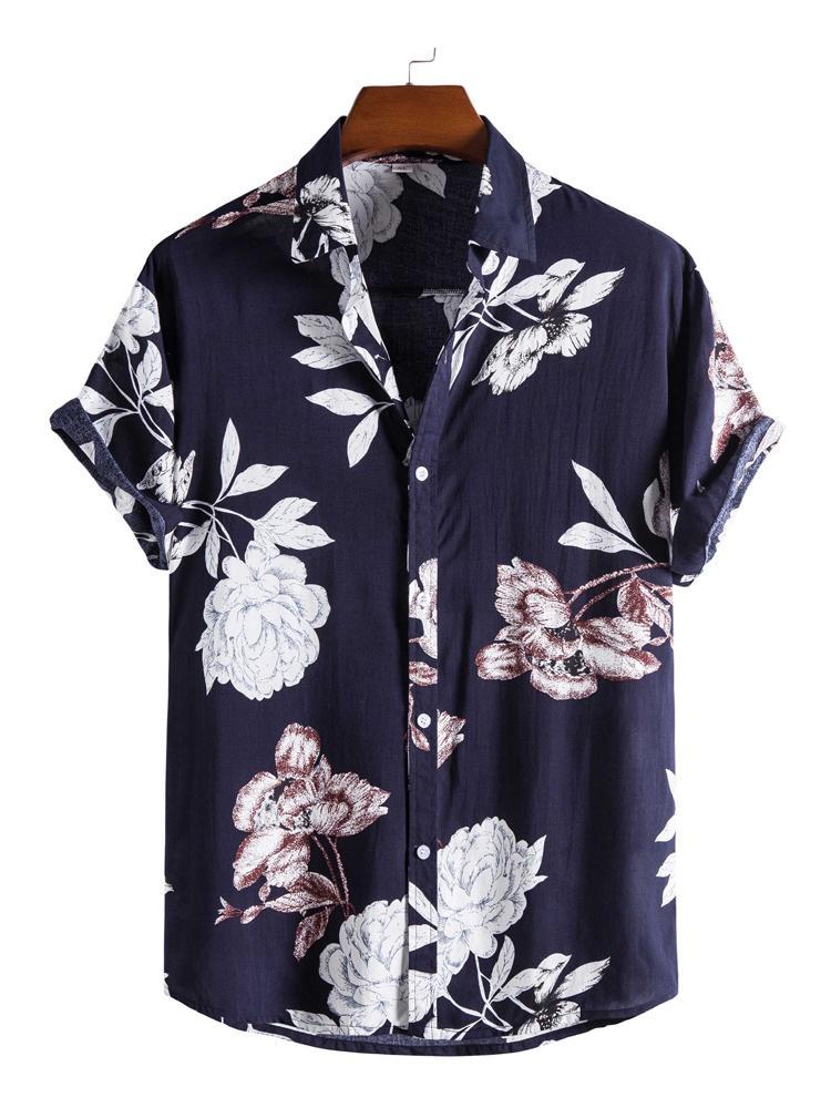 Hipster Rose Floral Printed Short Sleeve Shirt Hawaiian