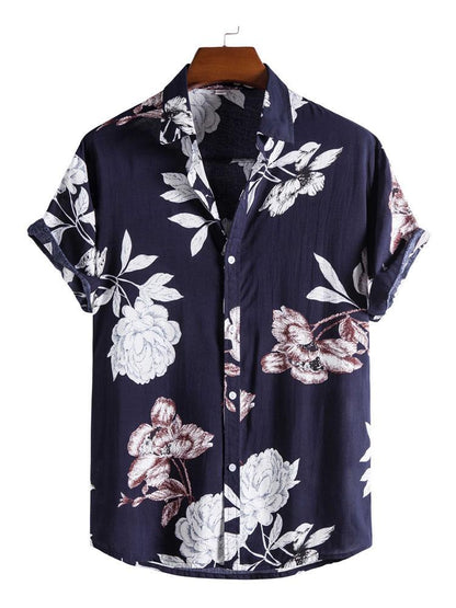 Hipster Rose Floral Printed Short Sleeve Shirt Hawaiian