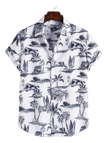 Cabin And Ship Pattern Beach Mens Short Sleeve Shirt Hawaiian