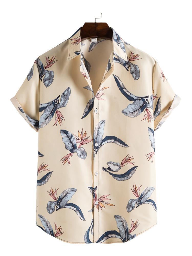 Mens Tropical Leaf Print Short Sleeve Shirt Hawaiian