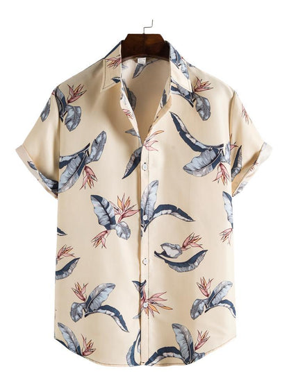 Mens Tropical Leaf Print Short Sleeve Shirt Hawaiian