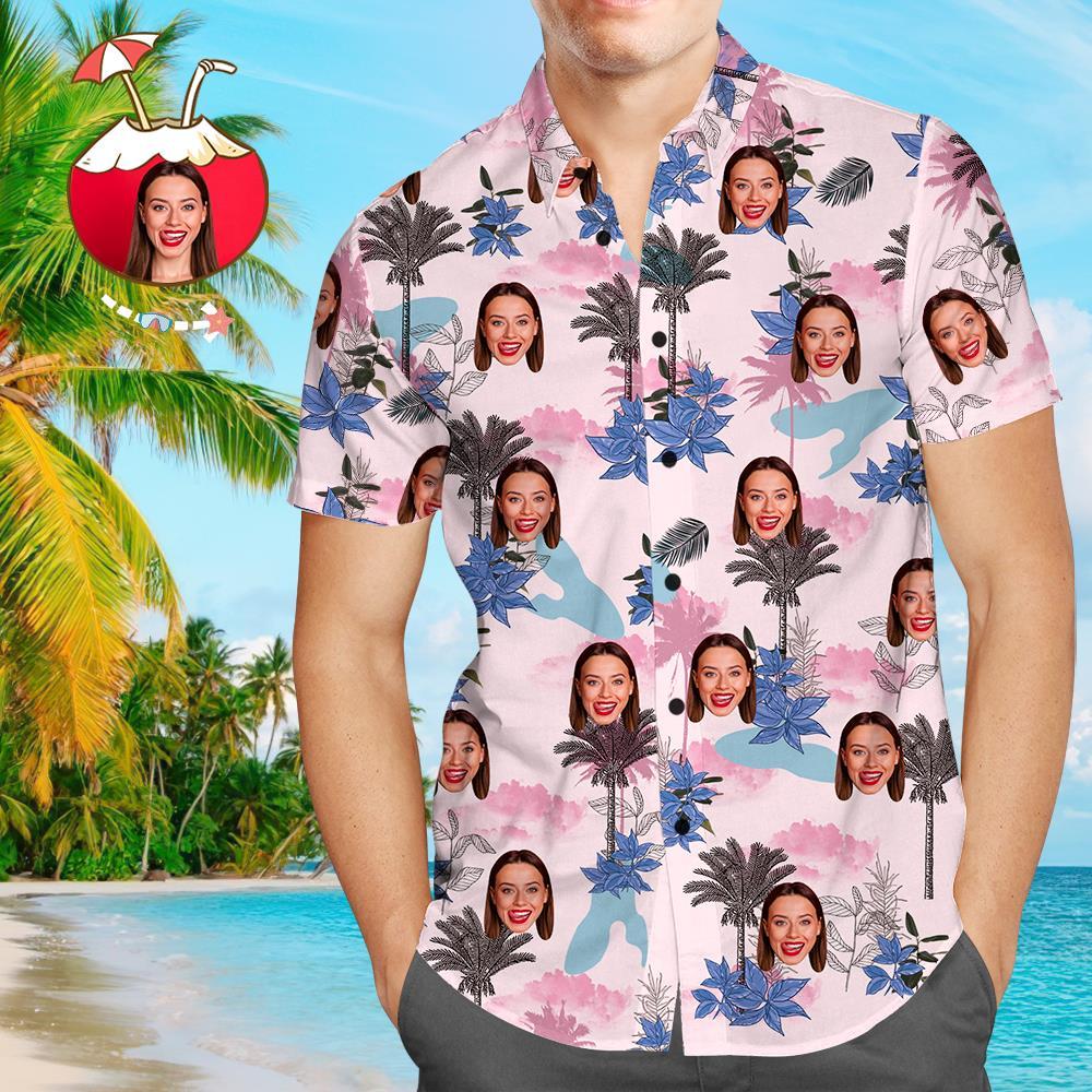 Custom Face Personalised Hawaiian Shirt All Over Print Clouds And Trees