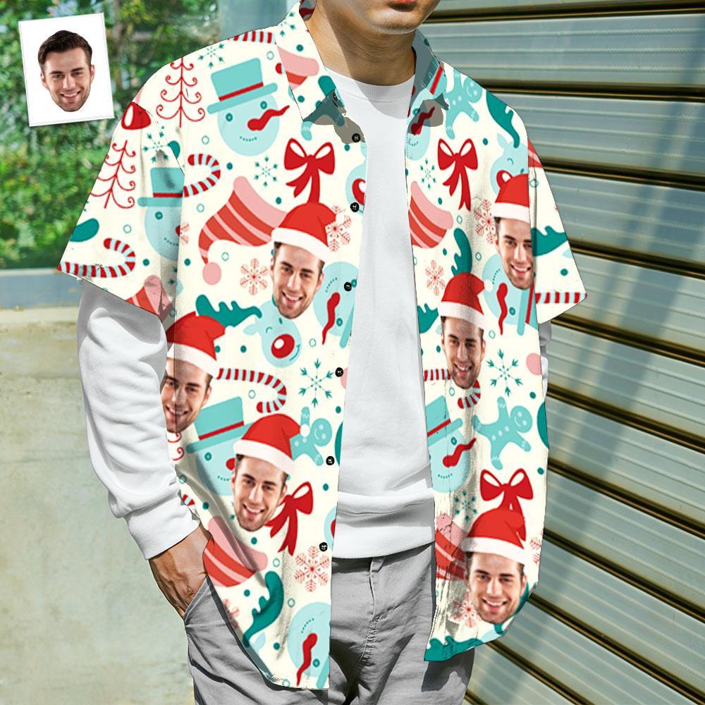 Custom Face Shirt Personalised Photo Men's Hawaiian Shirt Christmas Gift - Santa Hat