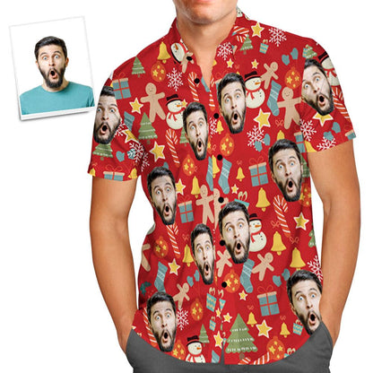 Custom Face Shirt Personalised Photo Men's Hawaiian Shirt Christmas Surprise Gift - Merry Christmas