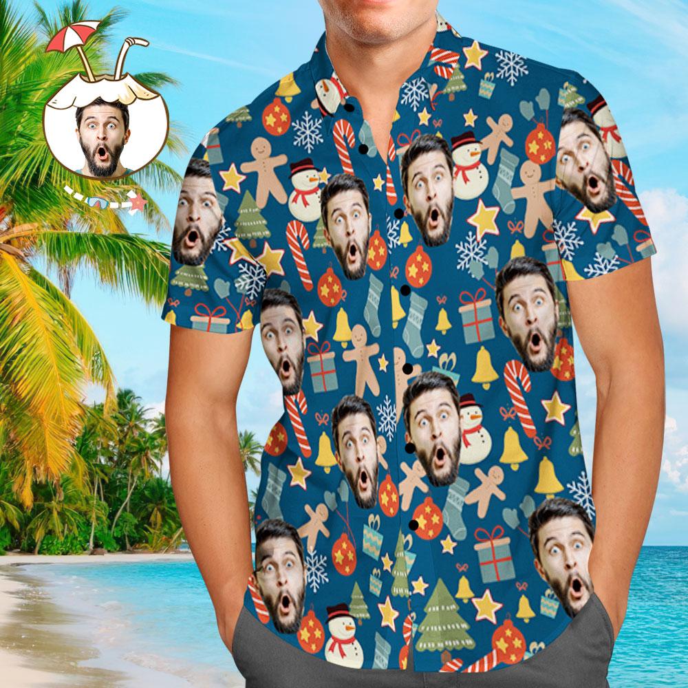 Custom Face Shirt Personalised Photo Men's Hawaiian Shirt Christmas Surprise Gift - Merry Christmas