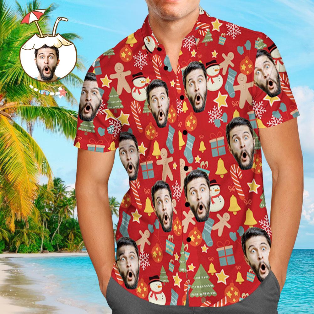 Custom Face Shirt Personalised Photo Men's Hawaiian Shirt Christmas Surprise Gift - Merry Christmas