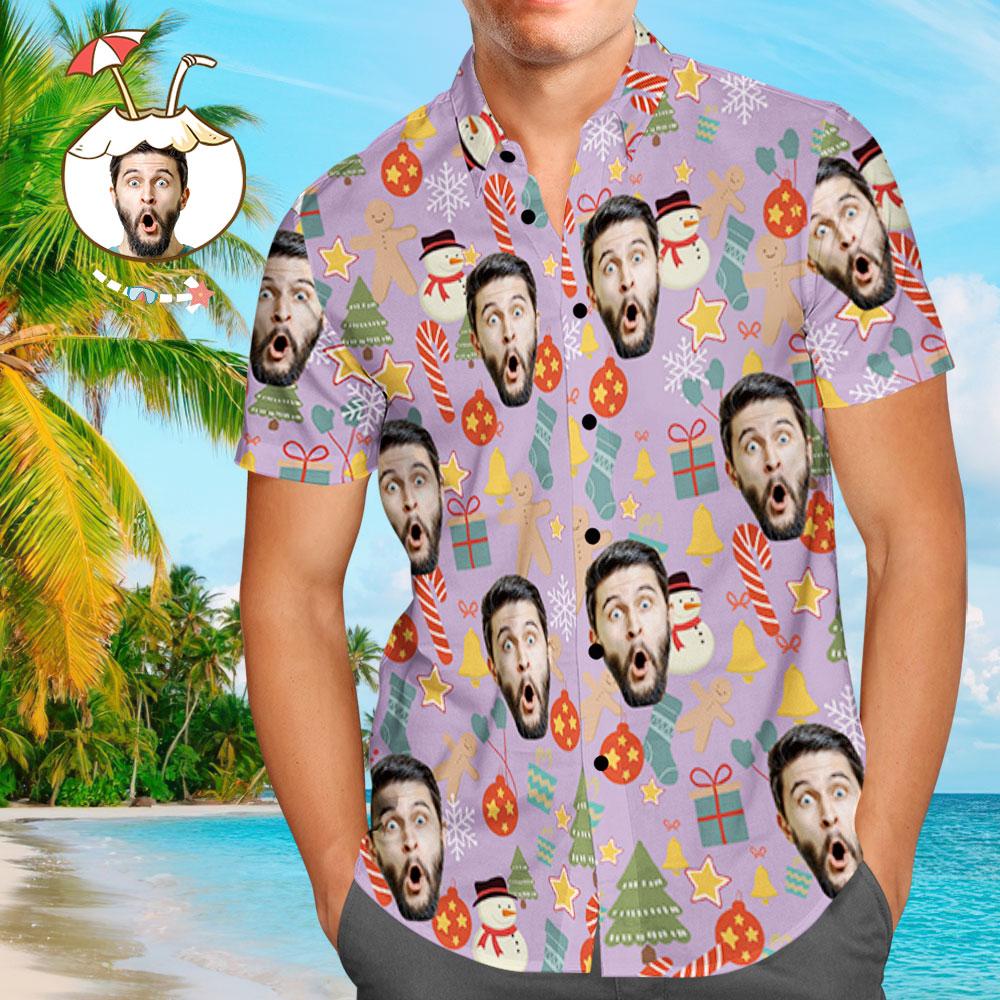 Custom Face Shirt Personalised Photo Men's Hawaiian Shirt Christmas Surprise Gift - Merry Christmas