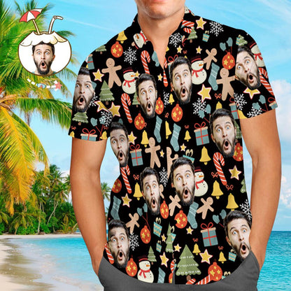 Custom Face Shirt Personalised Photo Men's Hawaiian Shirt Christmas Surprise Gift - Merry Christmas