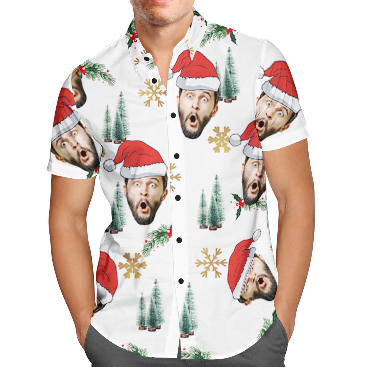 Custom Face Personalised Christmas Hawaiian Shirt Your Face With Santa Hat