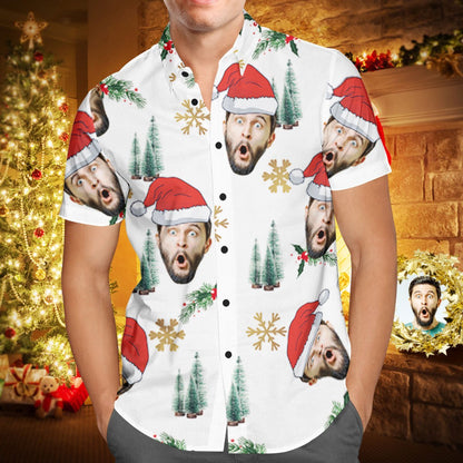 Custom Face Personalised Christmas Hawaiian Shirt Your Face With Santa Hat