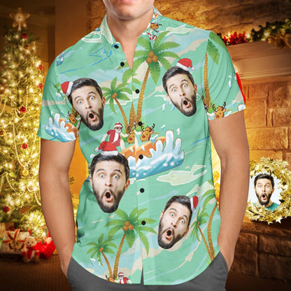 Custom Face Personalised Christmas Hawaiian Shirt Santa Claus Seaside Surf Holiday Gift