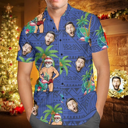 Custom Face Personalised Christmas Hawaiian Shirt Santa Claus on Vacation Holiday Gifts