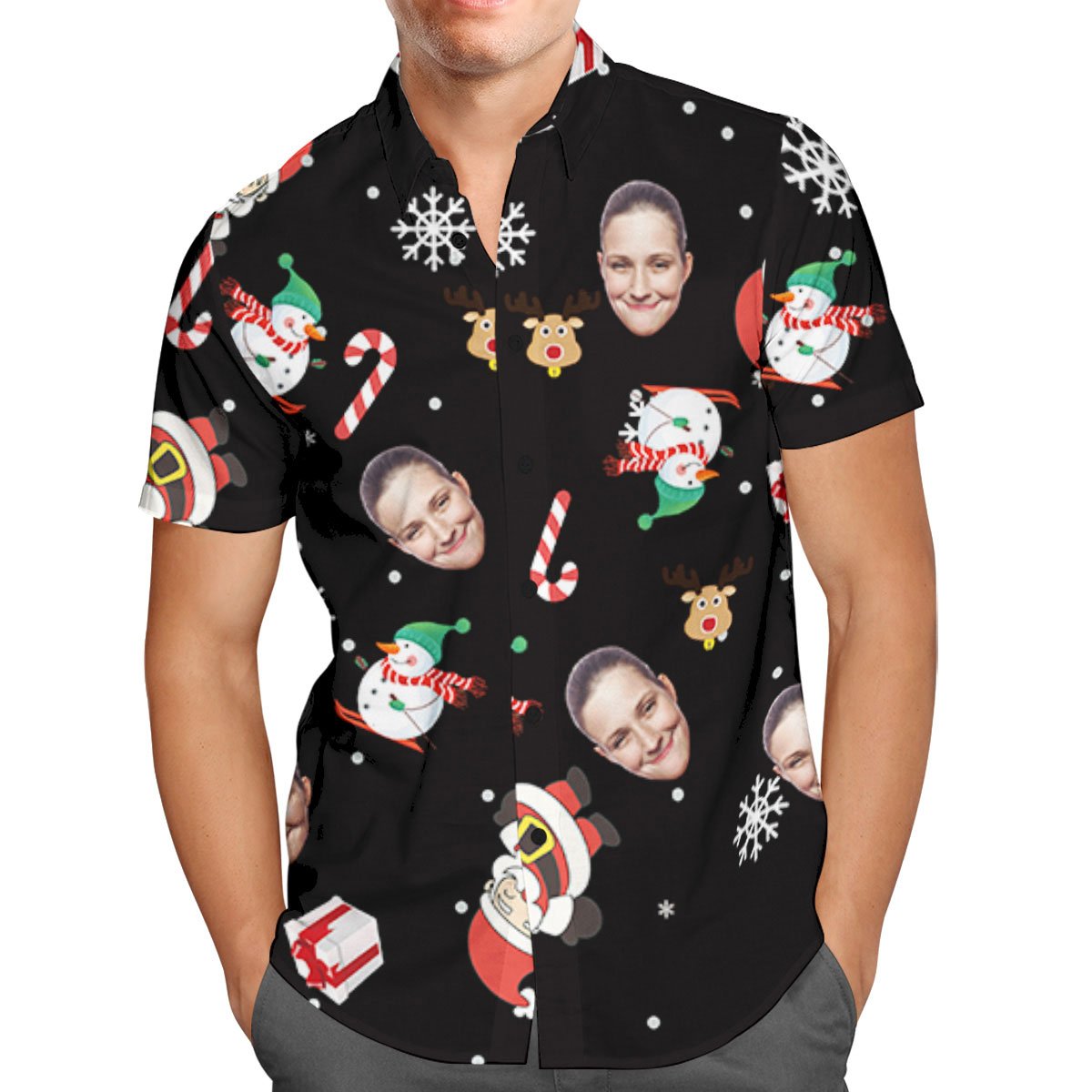 Custom Face Personalised Christmas Hawaiian Shirt Snowman Skiing Candy Cane Holiday Gifts